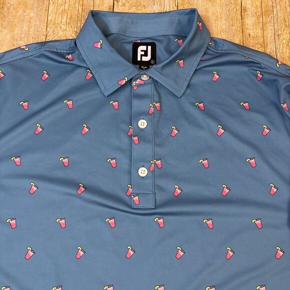 Footjoy Golf Polo Shirt Large All Over Drinks Iced Tea Clovernook Country Club